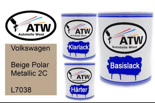 Volkswagen, Beige Polar Metallic 2C, L7038: 1L Lackdose + 1L Klarlack + 500ml Härter - Set, von ATW Autoteile West.